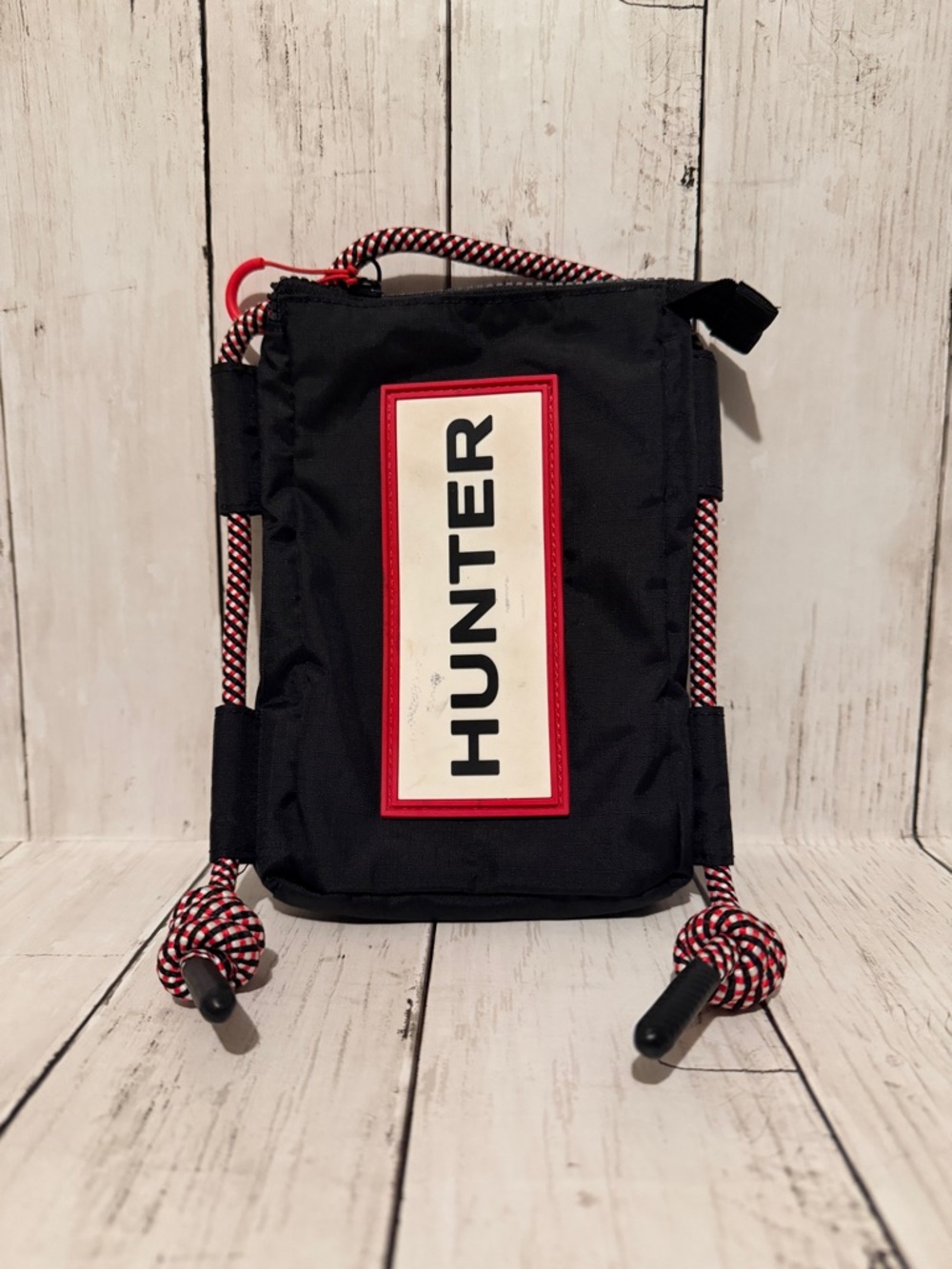 Hunter Black Crossbody Pouch with Red Accents